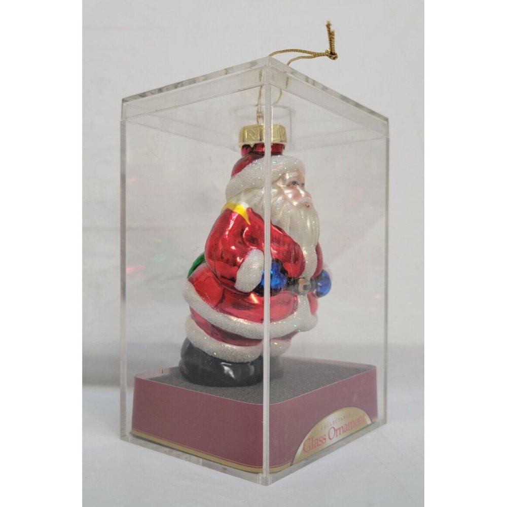 Vintage Glittery SANTA CLAUS Glass Christmas Ornament 4" in Acrylic Case - Picture 8 of 10